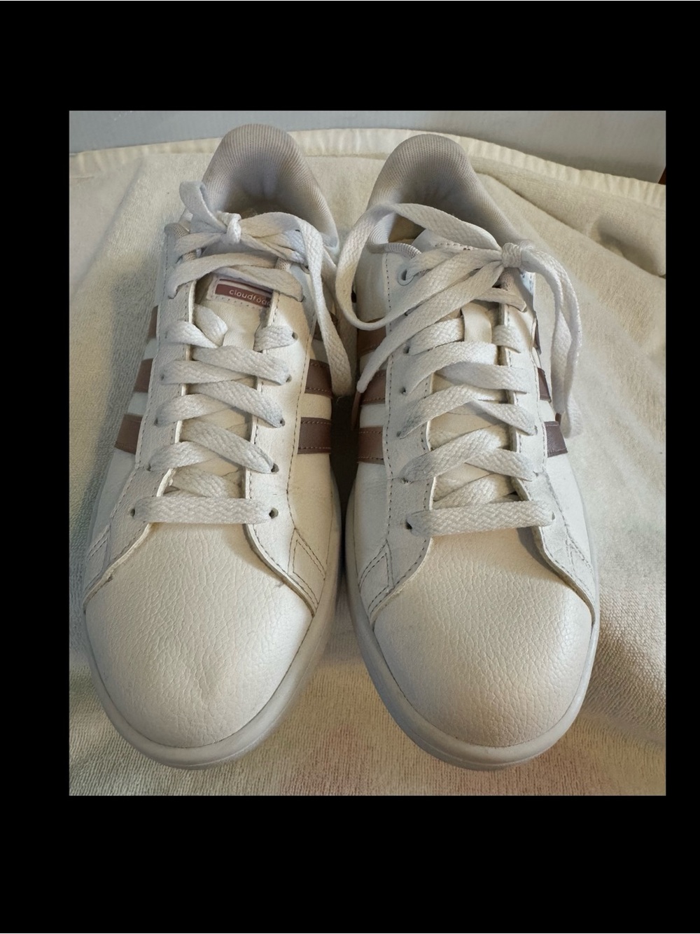 adidas White Sneakers with Pink Stripes